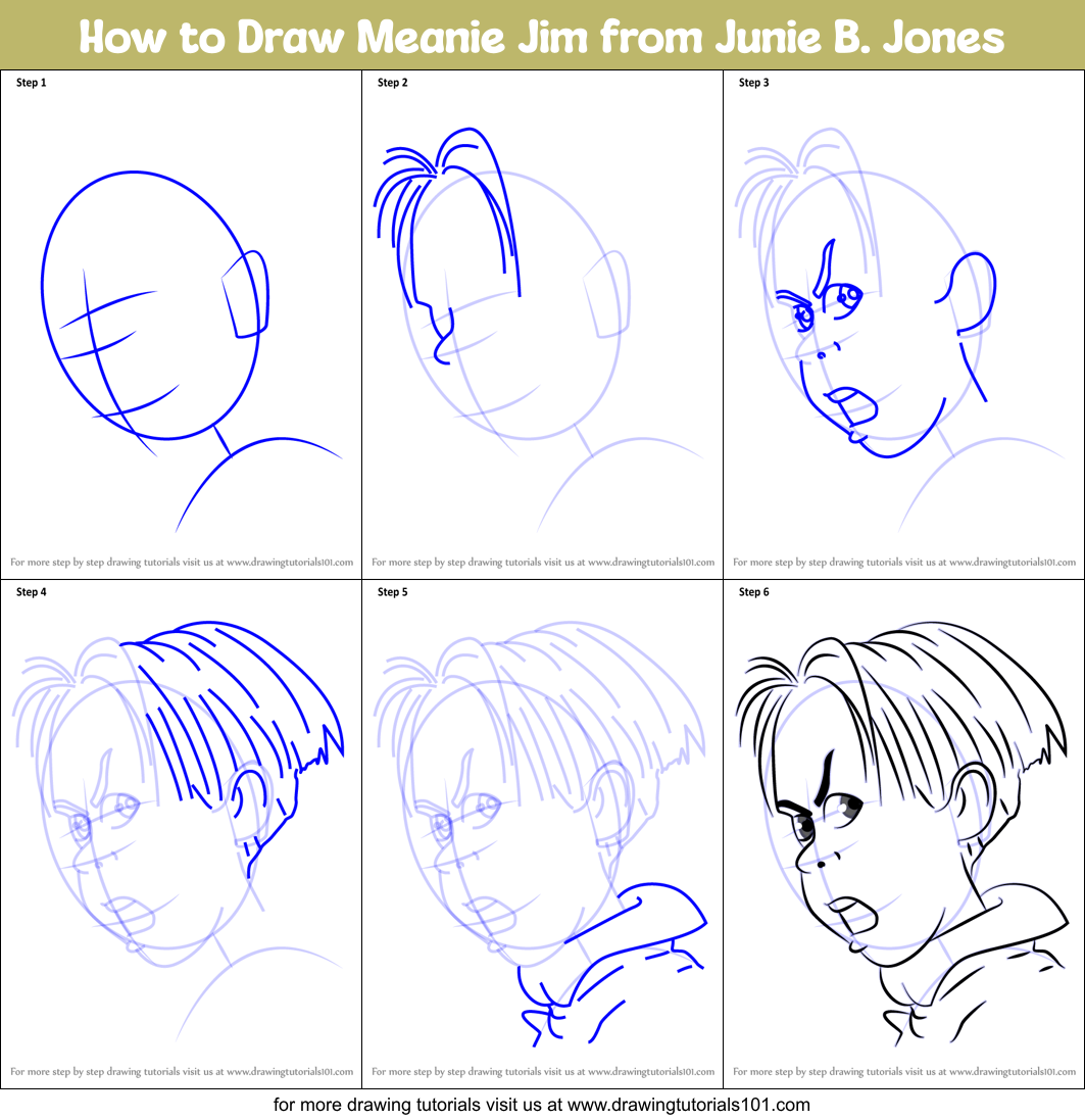 How to Draw Meanie Jim from Junie B. Jones Printable Step by Step