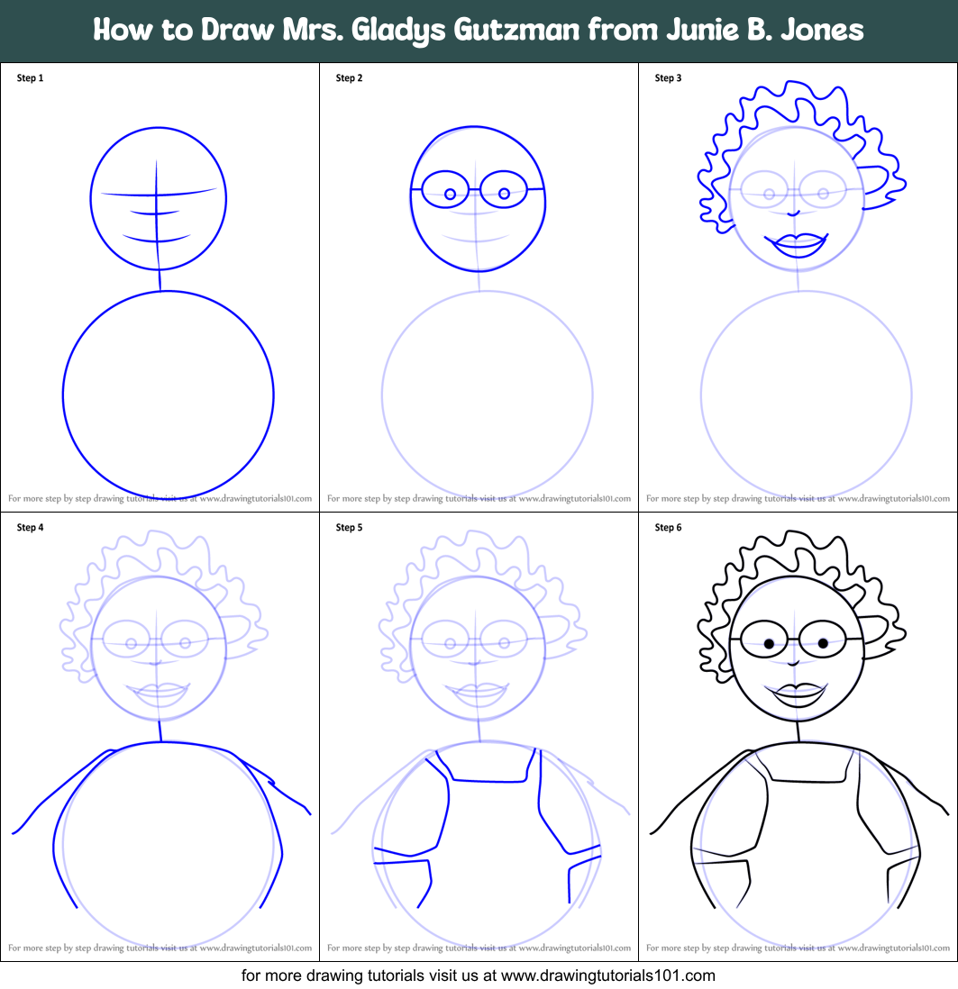How to Draw Mrs. Gladys Gutzman from Junie B. Jones Printable Step by Step