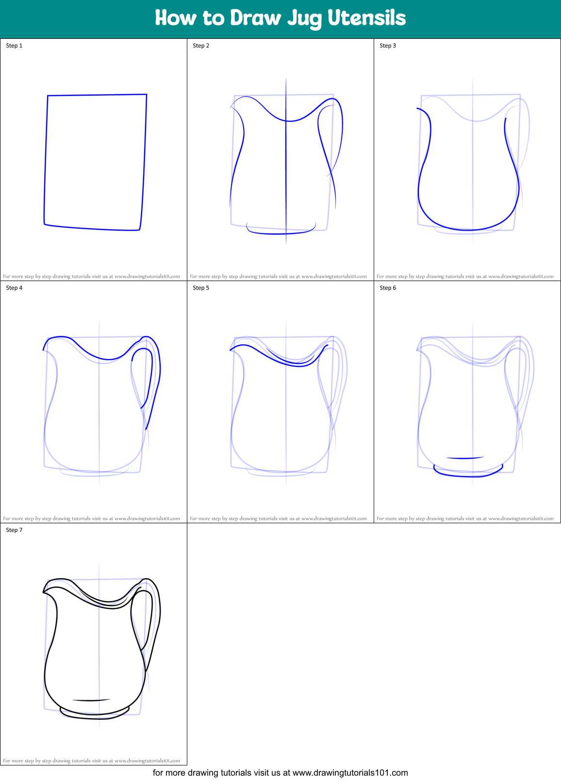 How to Draw Jug Utensils Printable Step by Step