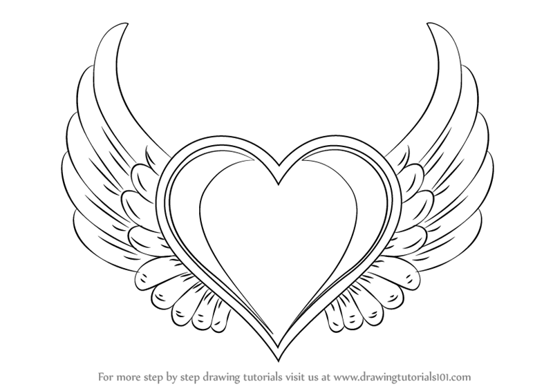 Learn How To Draw Heart With Wings Love Step By Step Drawing Tutorials