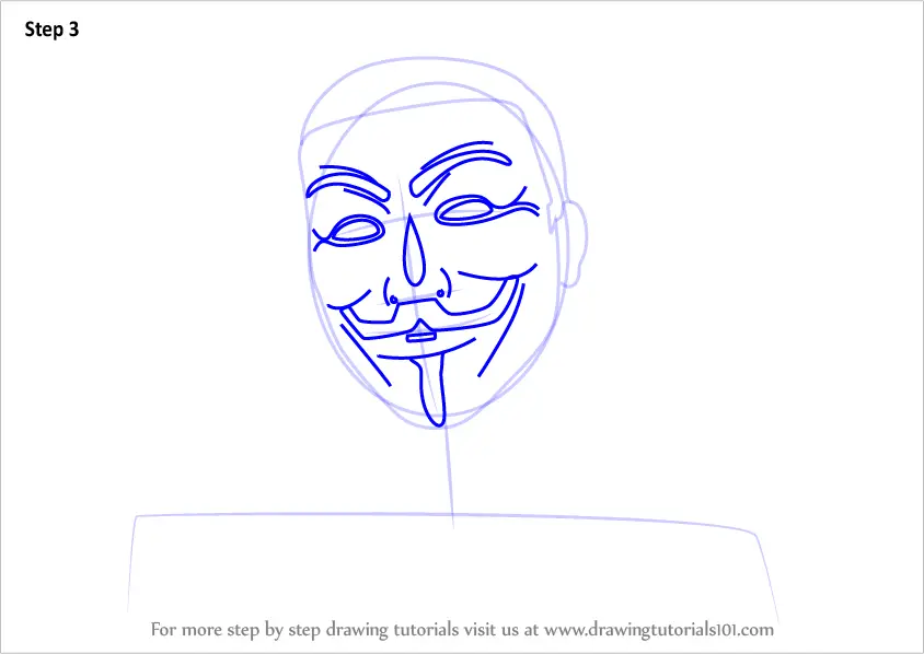 how to draw Anonymous Hacker step 3