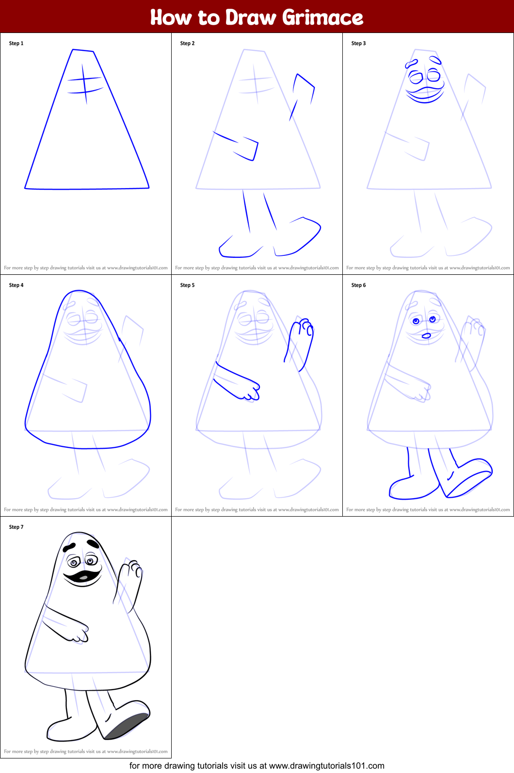 How to Draw Grimace Printable Step by Step