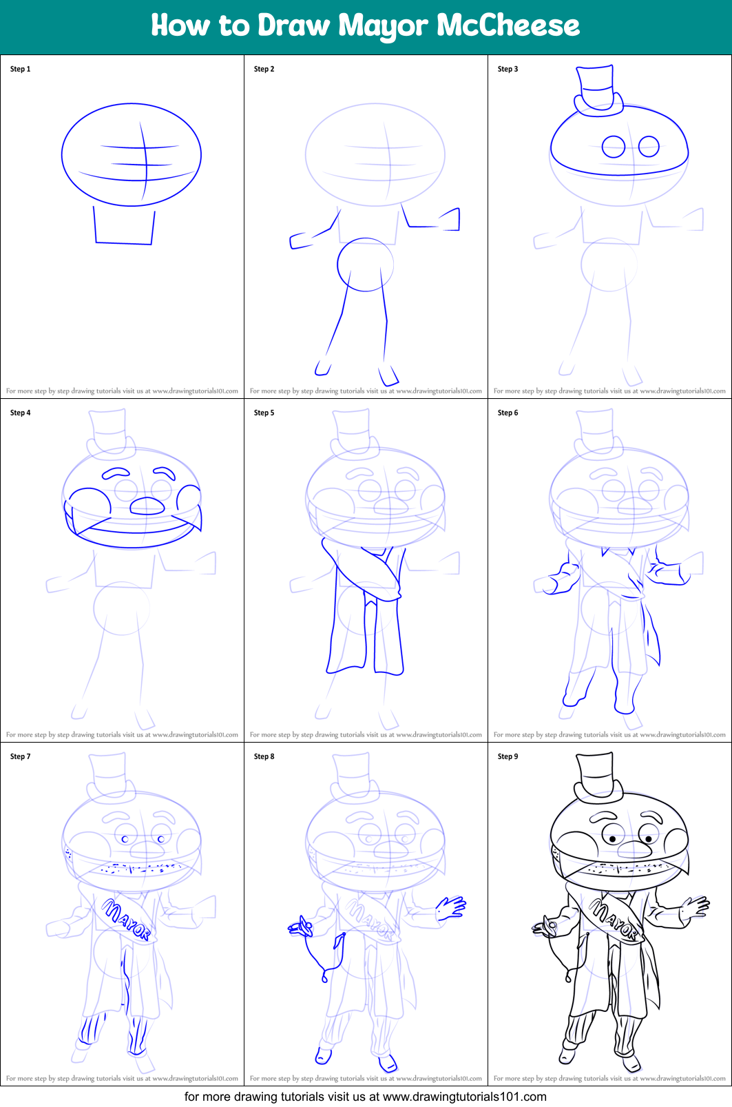 How to Draw Mayor McCheese Printable Step by Step