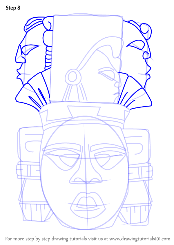 Learn How to Draw Indian Mayan Aztec Mask (Masks) Step by Step