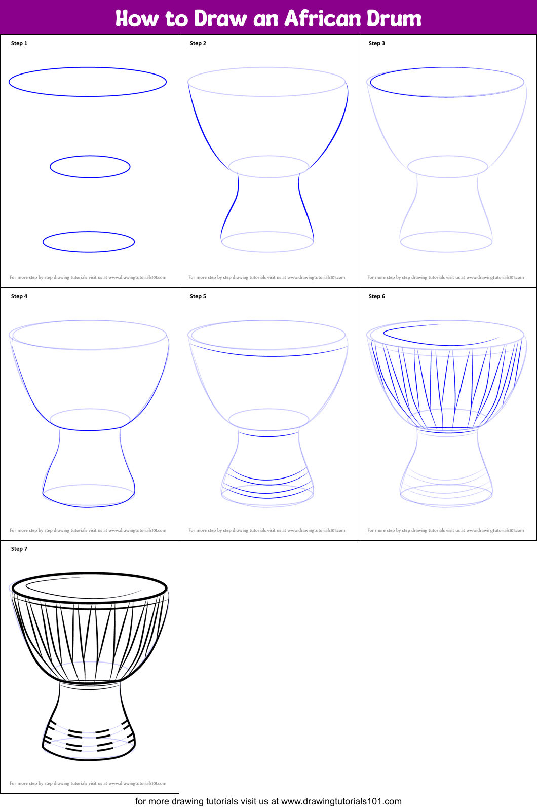 How to Draw an African Drum Printable Step by Step