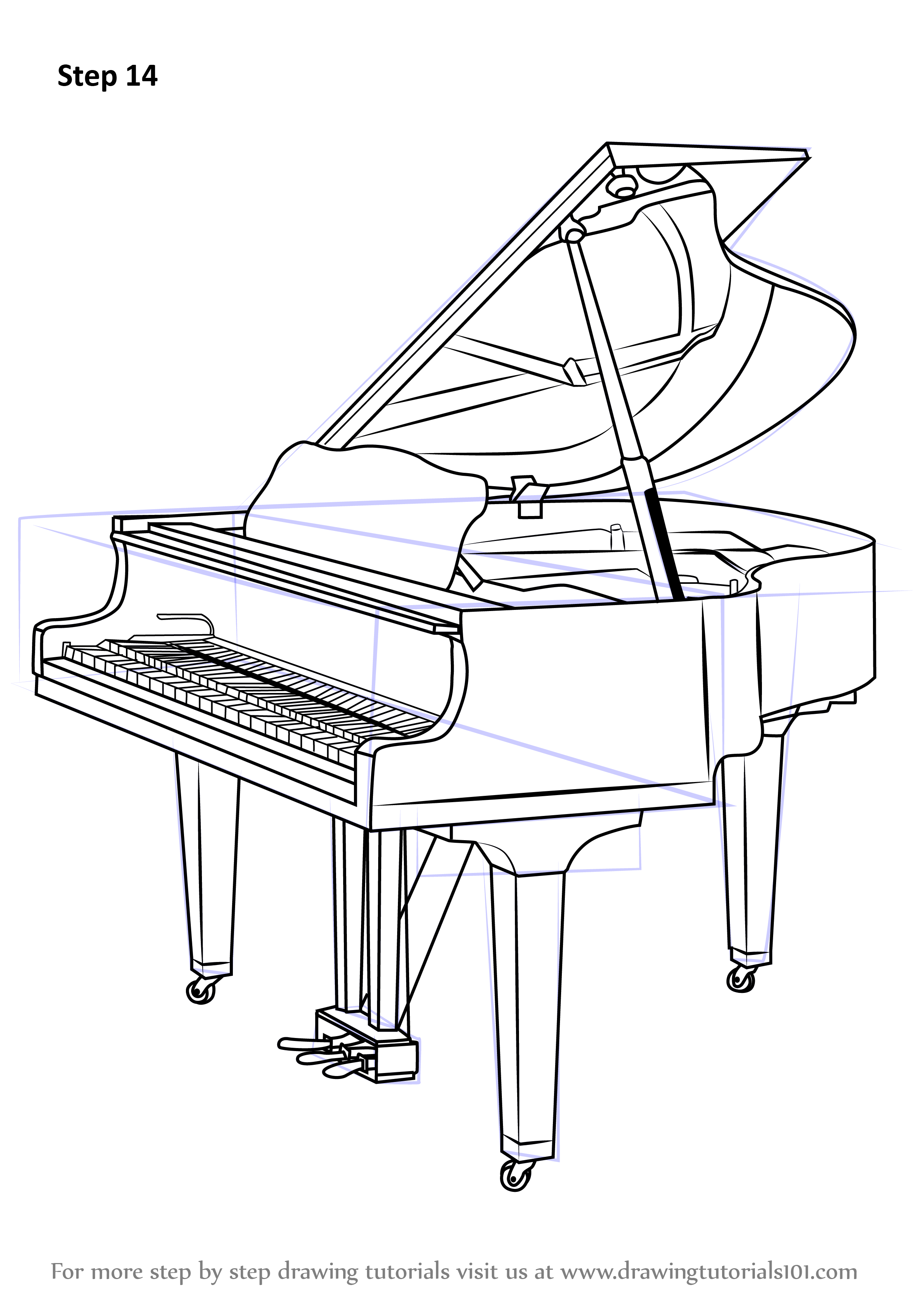 Learn How to Draw a Grand piano (Musical Instruments) Step by Step