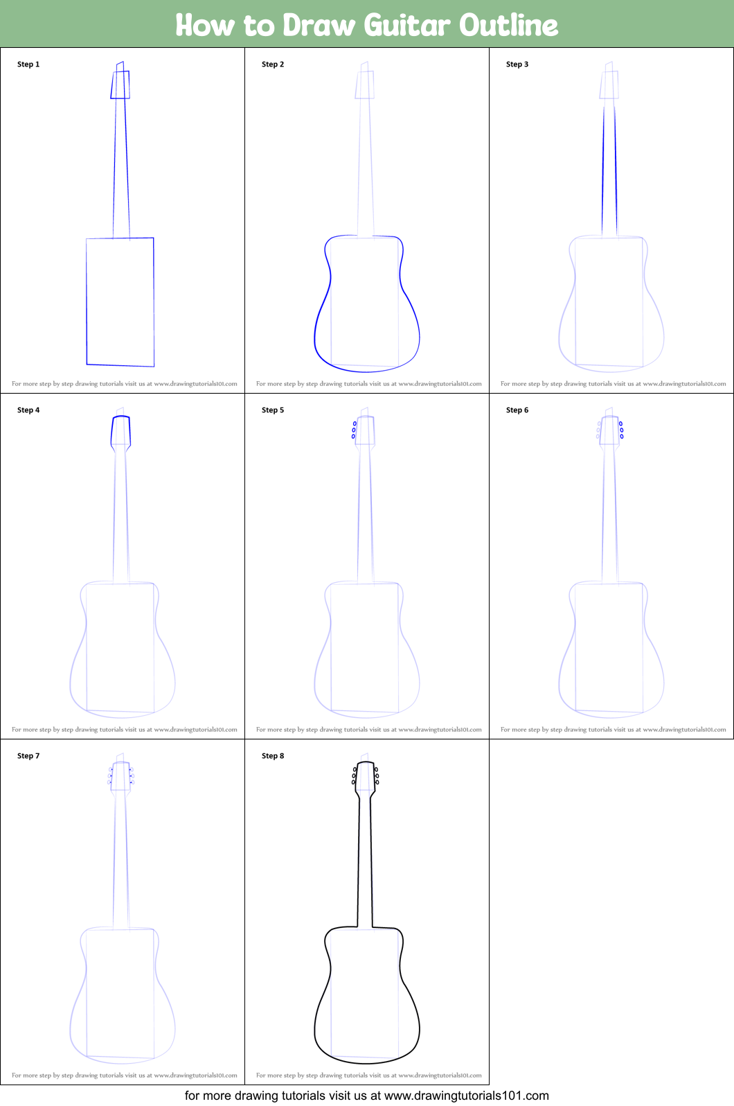 How to Draw Guitar Outline printable step by step drawing