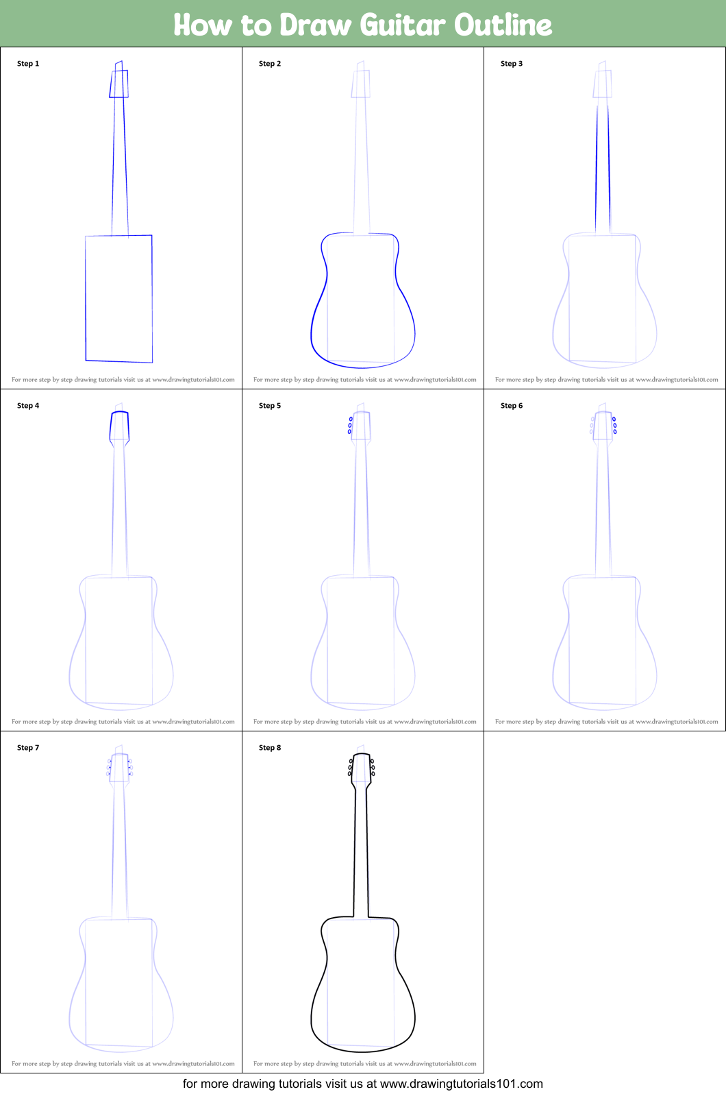 How to Draw Guitar Outline Printable Step by Step