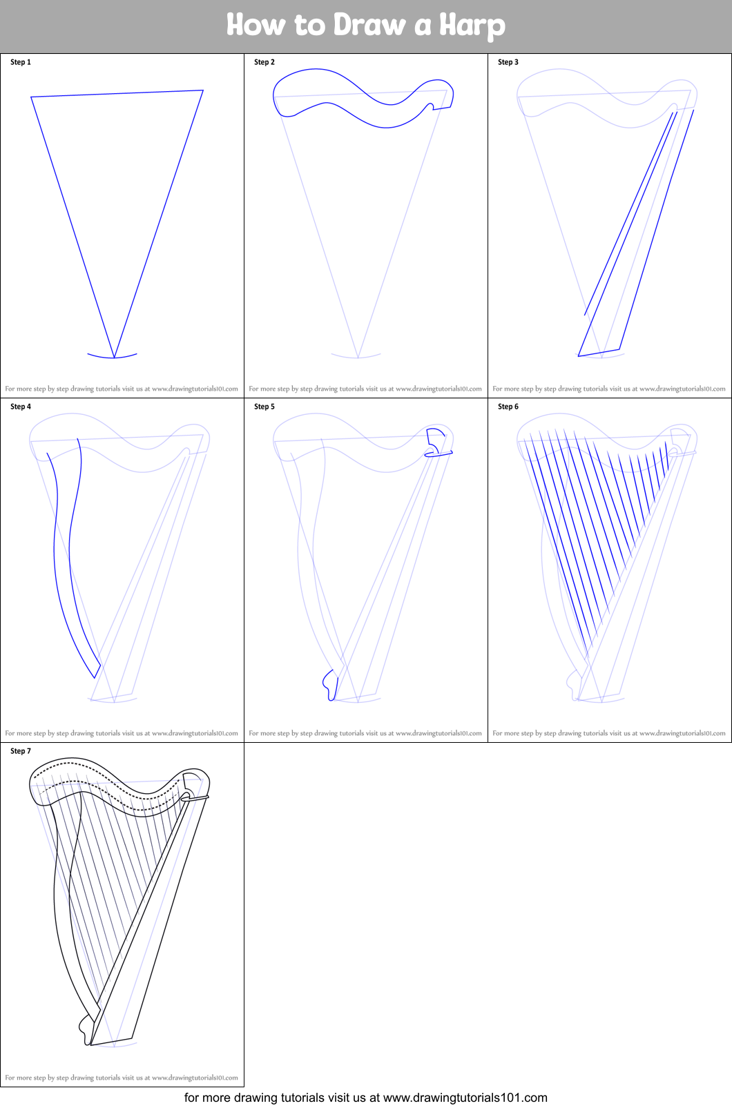 How to Draw a Harp printable step by step drawing sheet