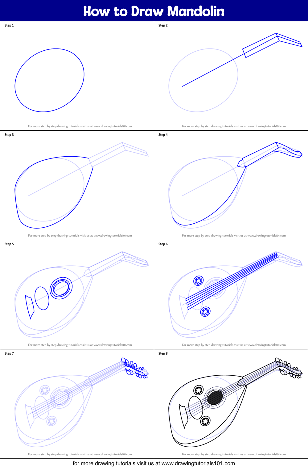 How to Draw Mandolin Printable Step by Step