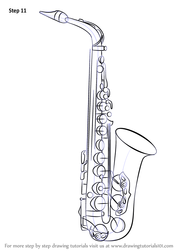 Learn How to Draw a Saxophone Musical Instruments Step 