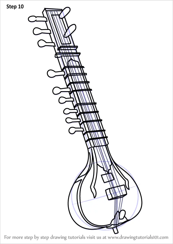 Learn How to Draw Sitar Musical Instruments Step by Step 