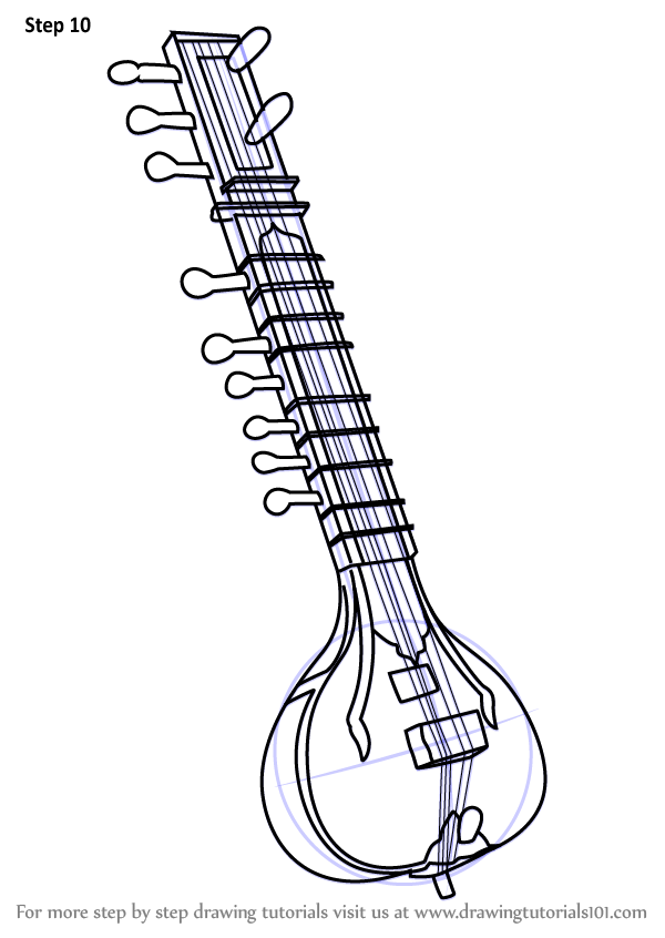 Learn How to Draw Sitar (Musical Instruments) Step by Step : Drawing