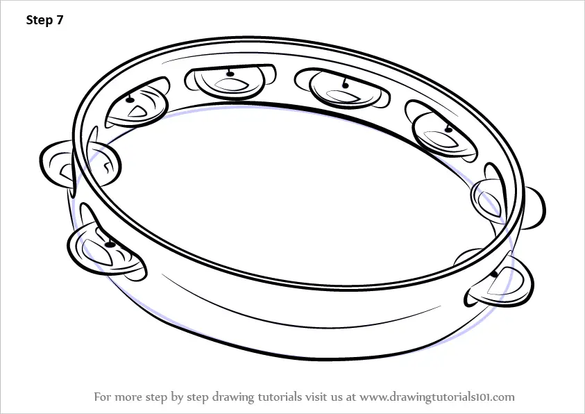 Step by Step How to Draw Tambourine : DrawingTutorials101.com
