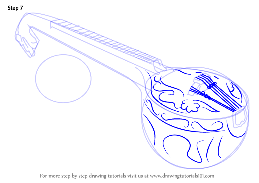 How to Draw a Veena (Musical Instruments) Step by Step