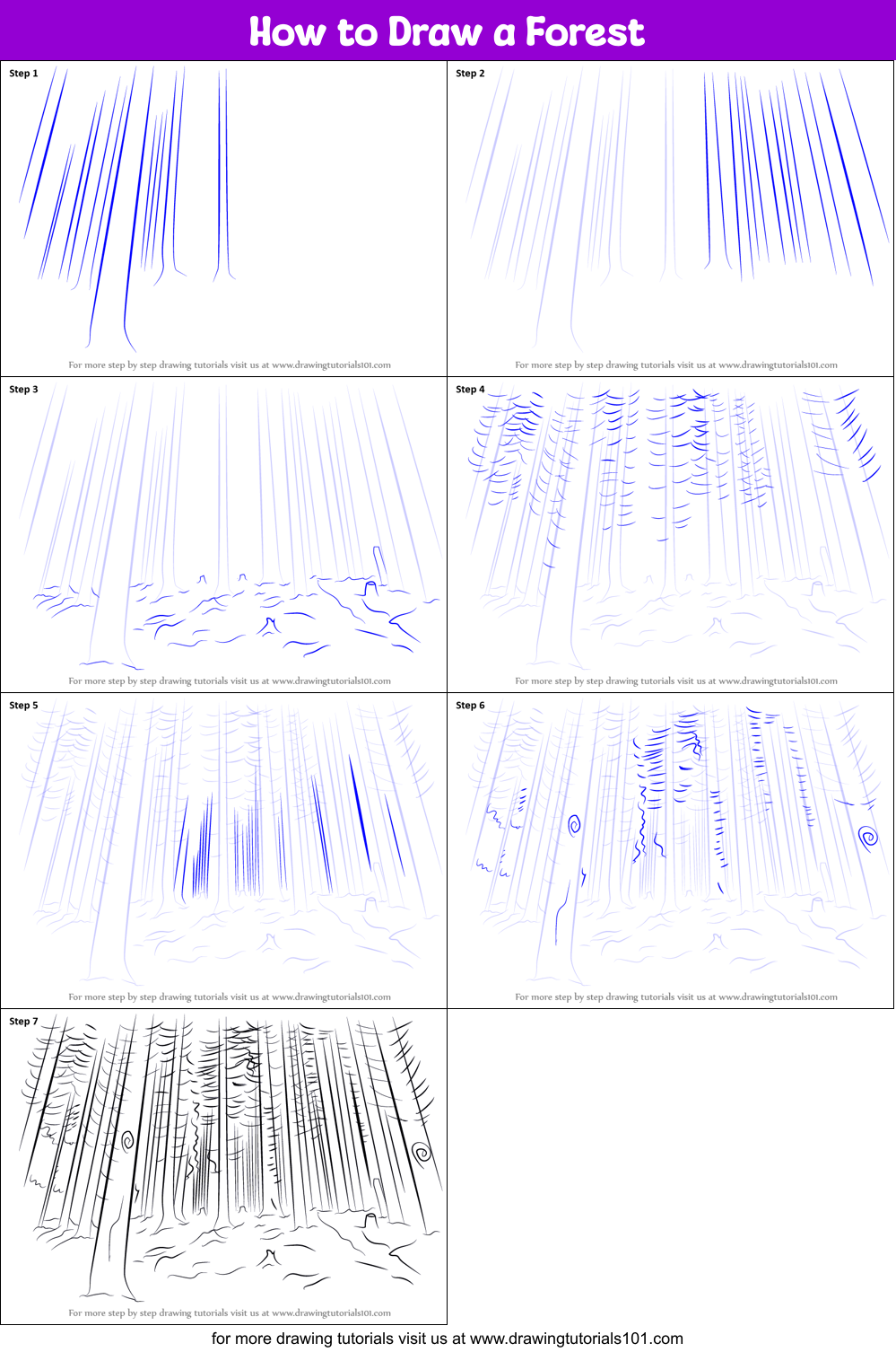 How to Draw a Forest Printable Step by Step