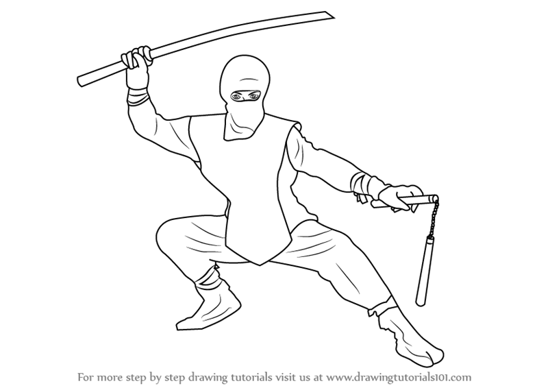 Learn How to Draw a Ninja (Ninjas) Step by Step : Drawing Tutorials