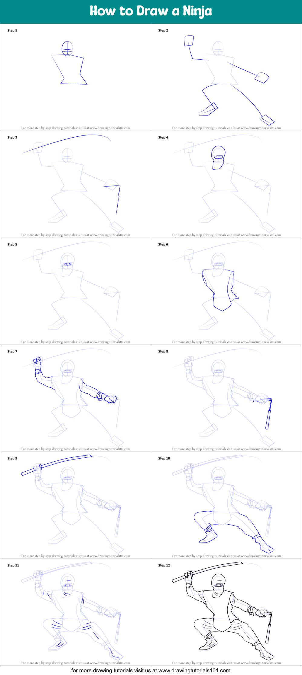 How to Draw a Ninja Printable Step by Step