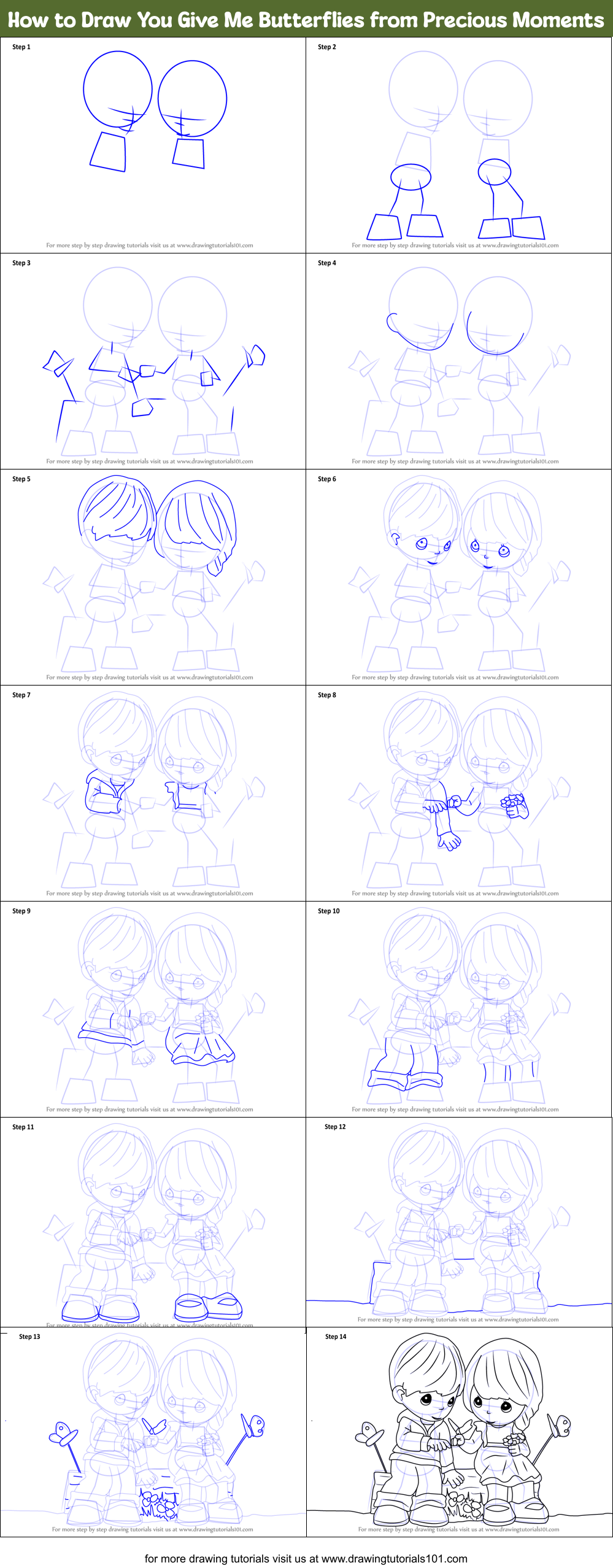 How to Draw You Give Me Butterflies from Precious Moments Printable Step by Step