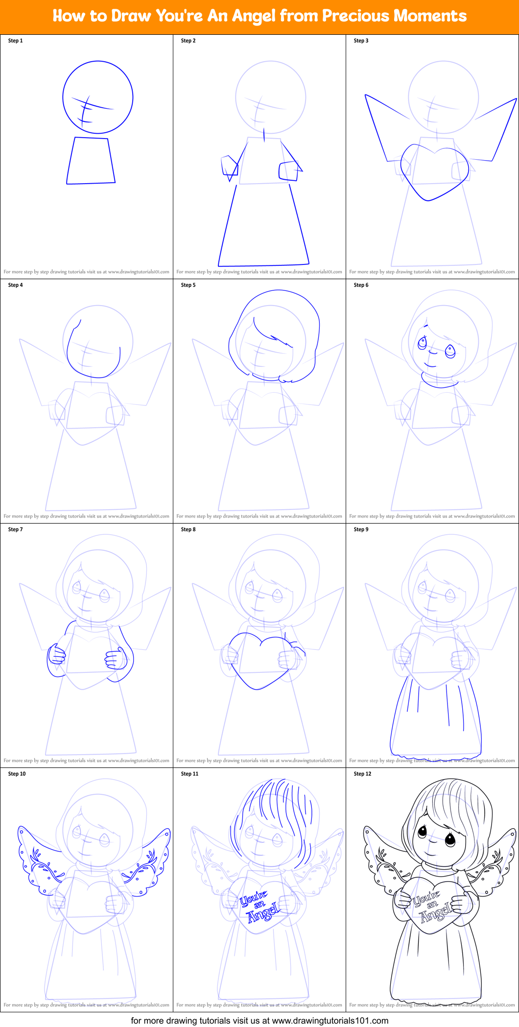 How to Draw You're An Angel from Precious Moments Printable Step by Step