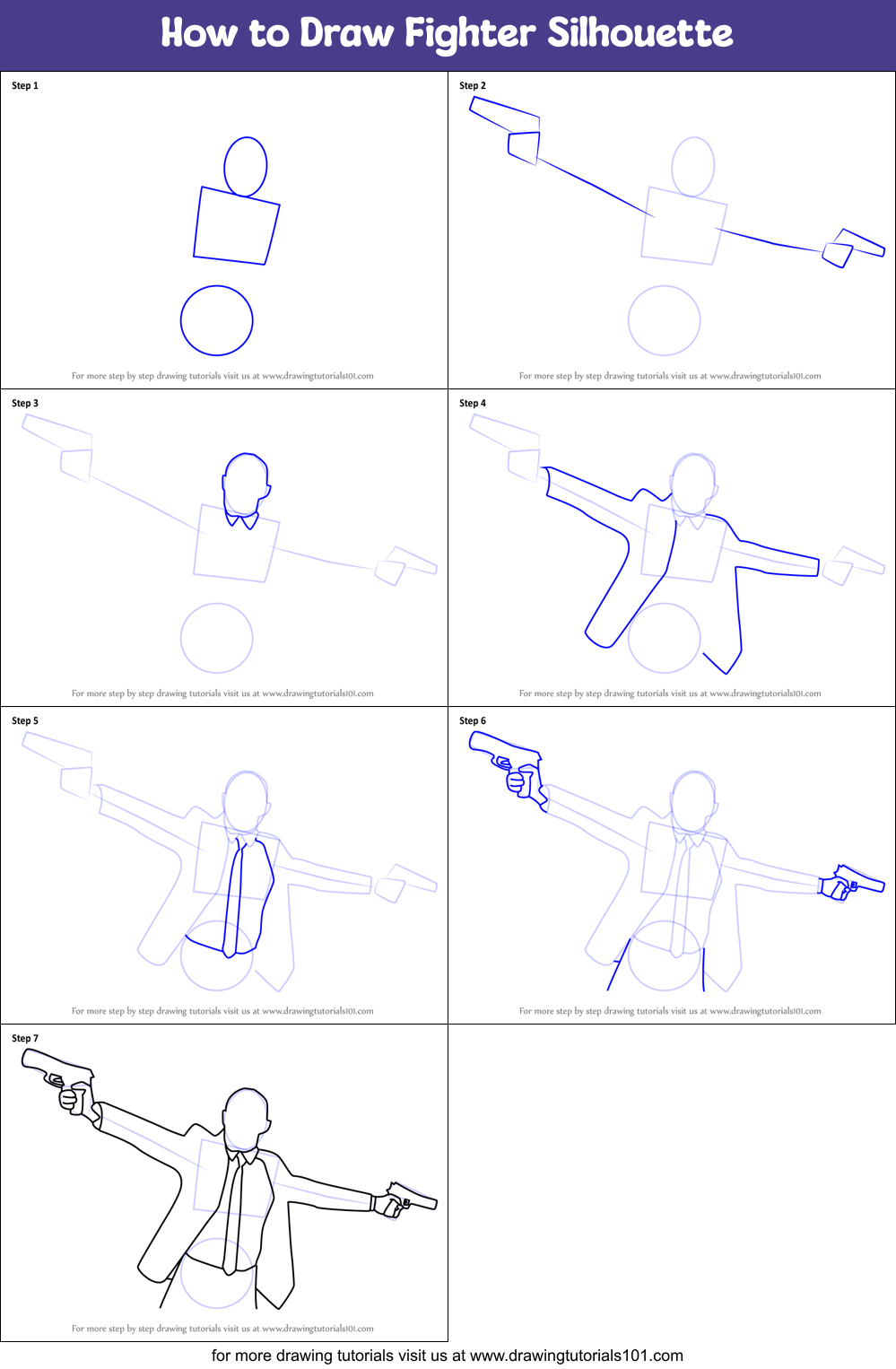 How to Draw Fighter Silhouette Printable Step by Step