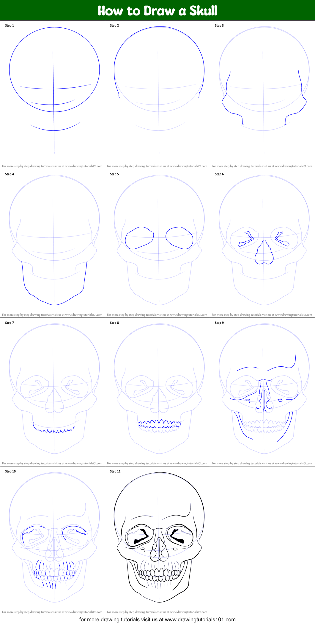 How to Draw a Skull printable step by step drawing sheet