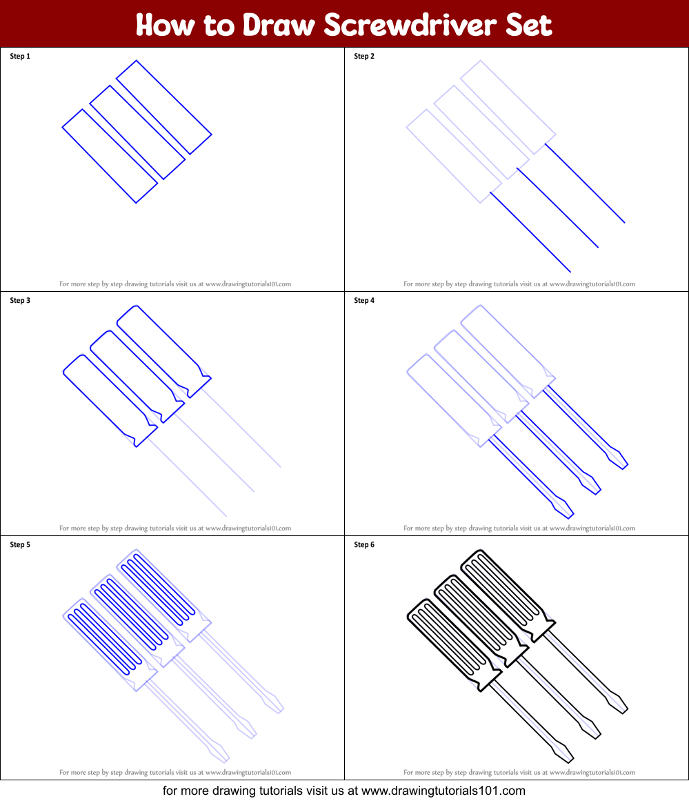 How to Draw Screwdriver Set Printable Step by Step
