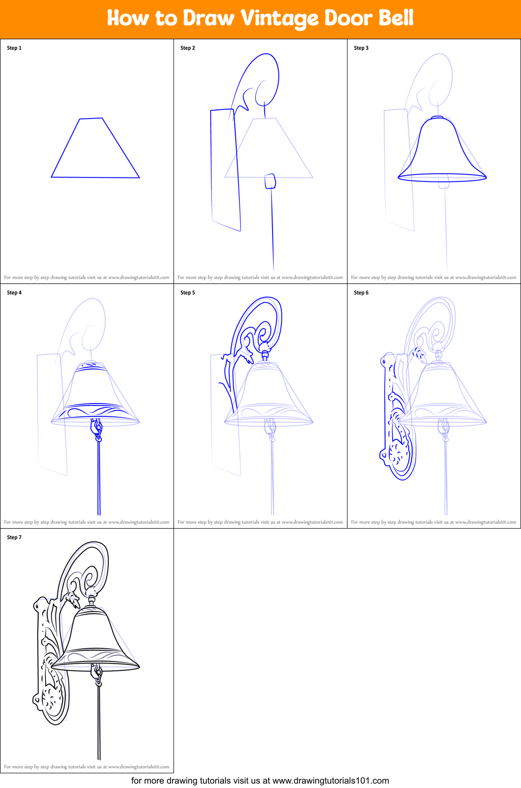 How to Draw Vintage Door Bell Printable Step by Step