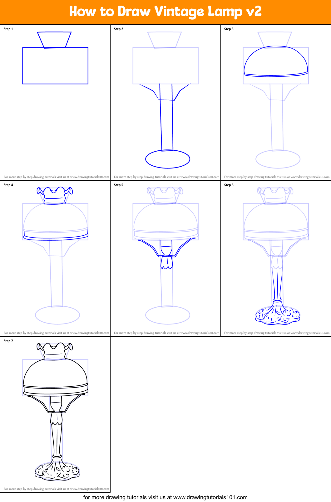 How to Draw Vintage Lamp v2 Printable Step by Step