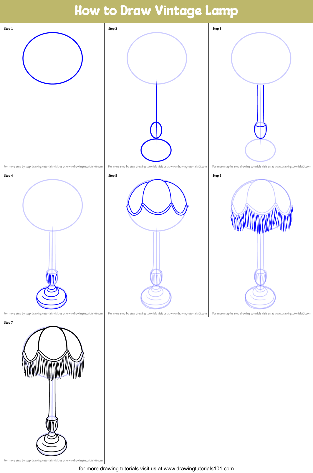 How to Draw Vintage Lamp Printable Step by Step