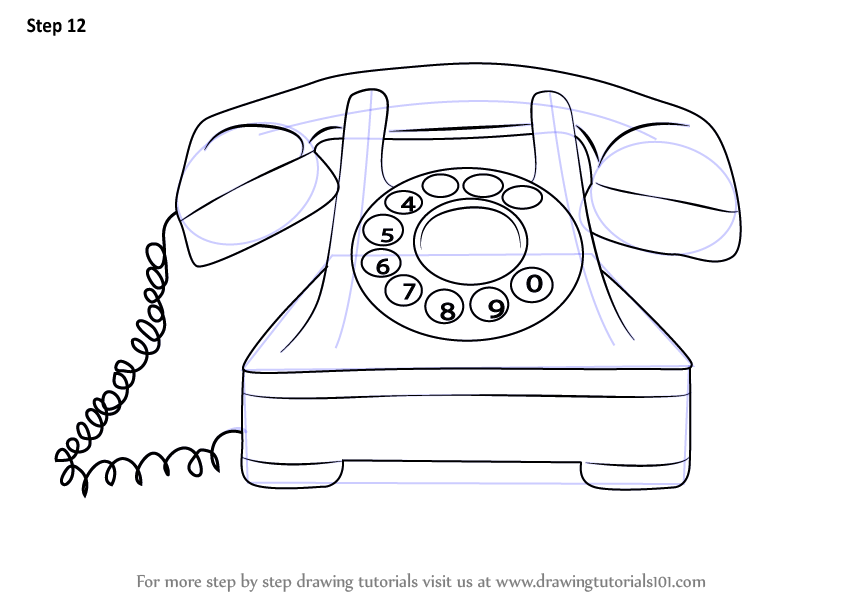 Learn How to Draw a Vintage Phone (Vintage Items) Step by Step