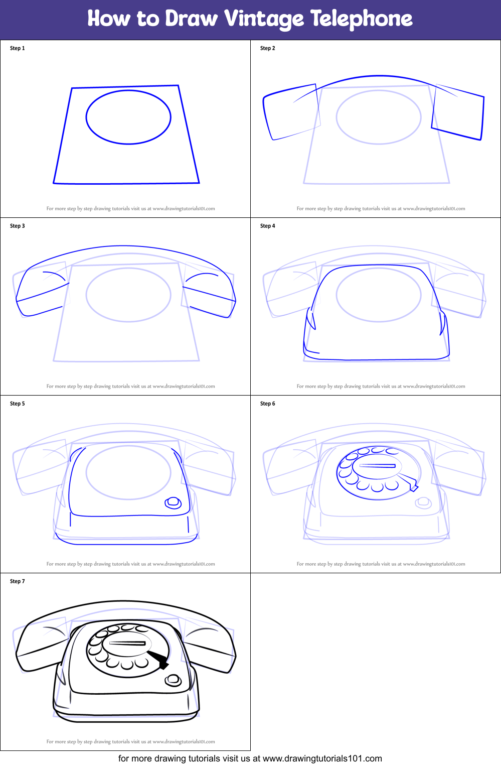 How to Draw Vintage Telephone printable step by step drawing sheet