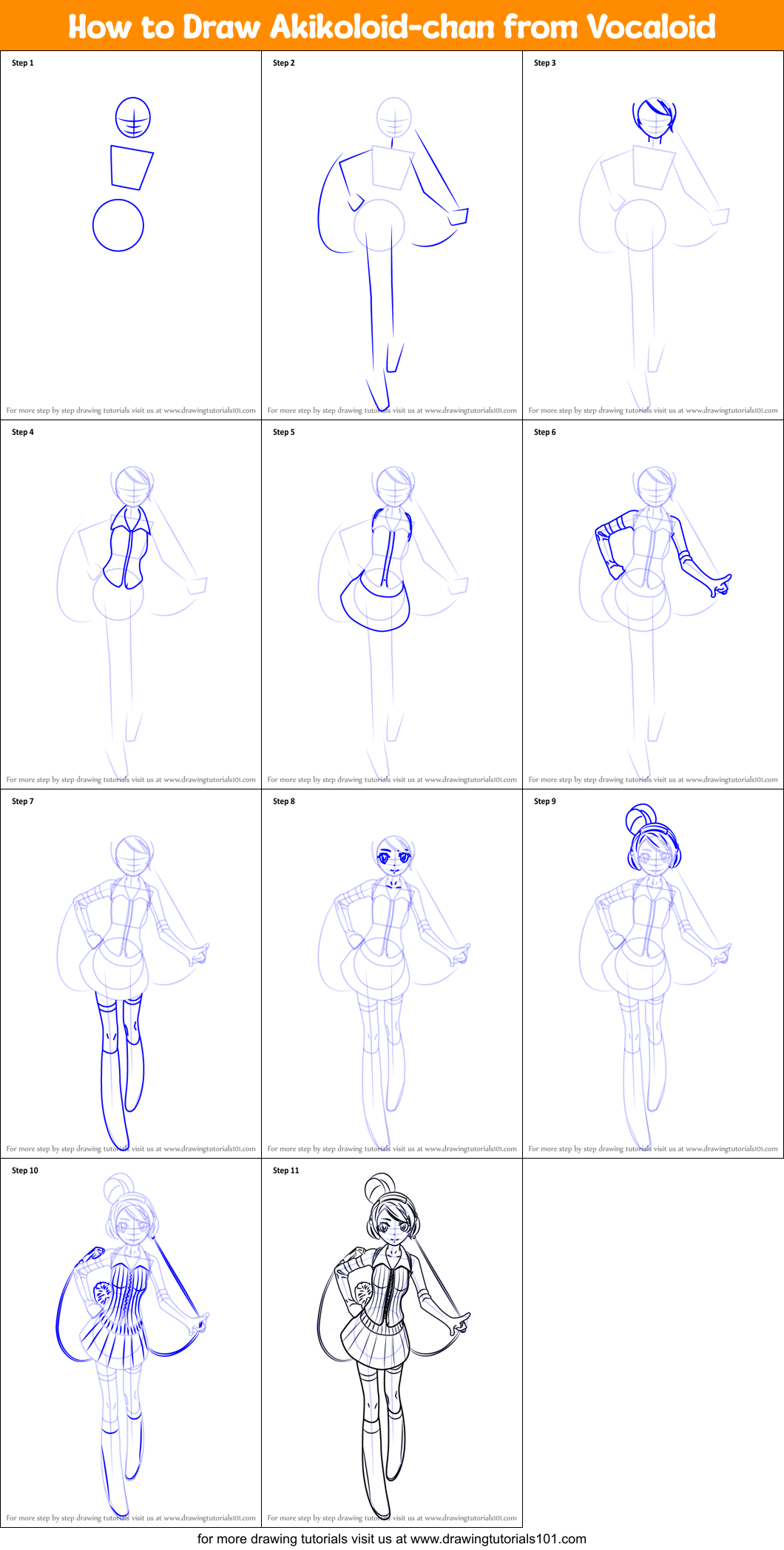 How to Draw Akikoloid-chan from Vocaloid Printable Step by Step