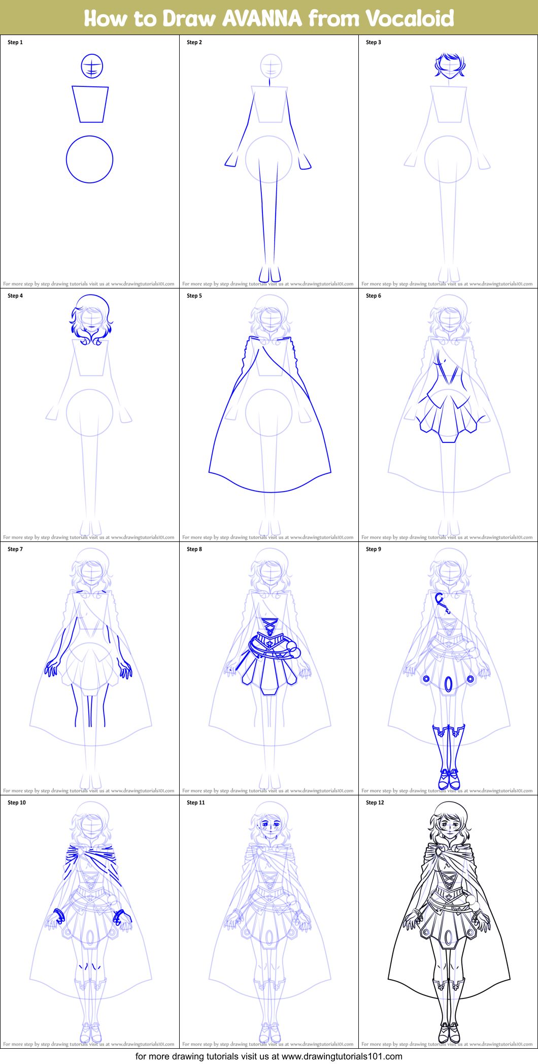 How to Draw AVANNA from Vocaloid Printable Step by Step