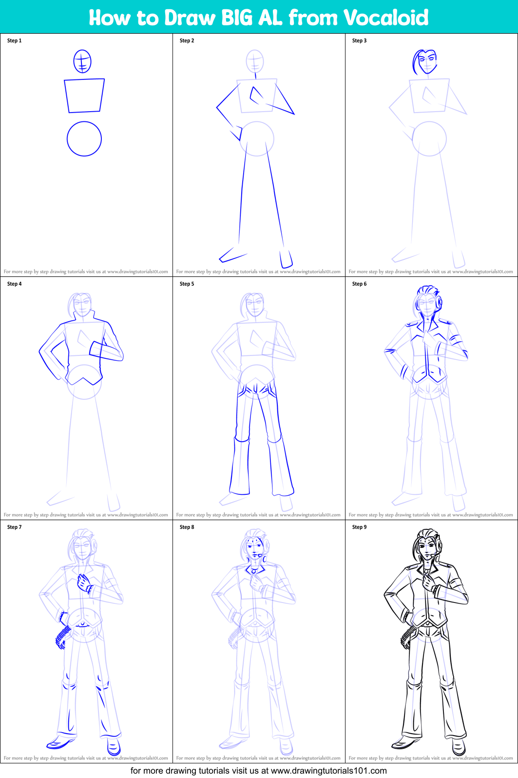 How to Draw BIG AL from Vocaloid Printable Step by Step