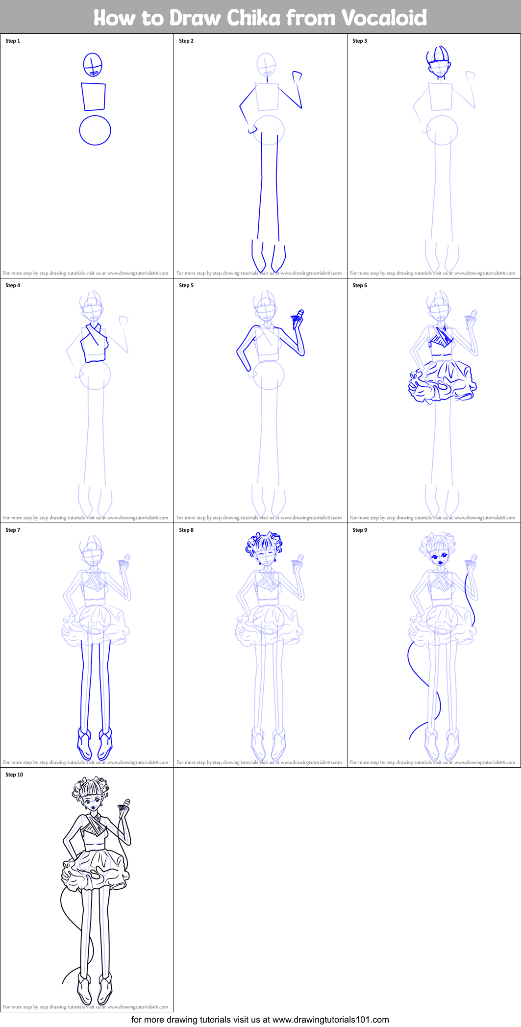 How to Draw Chika from Vocaloid Printable Step by Step