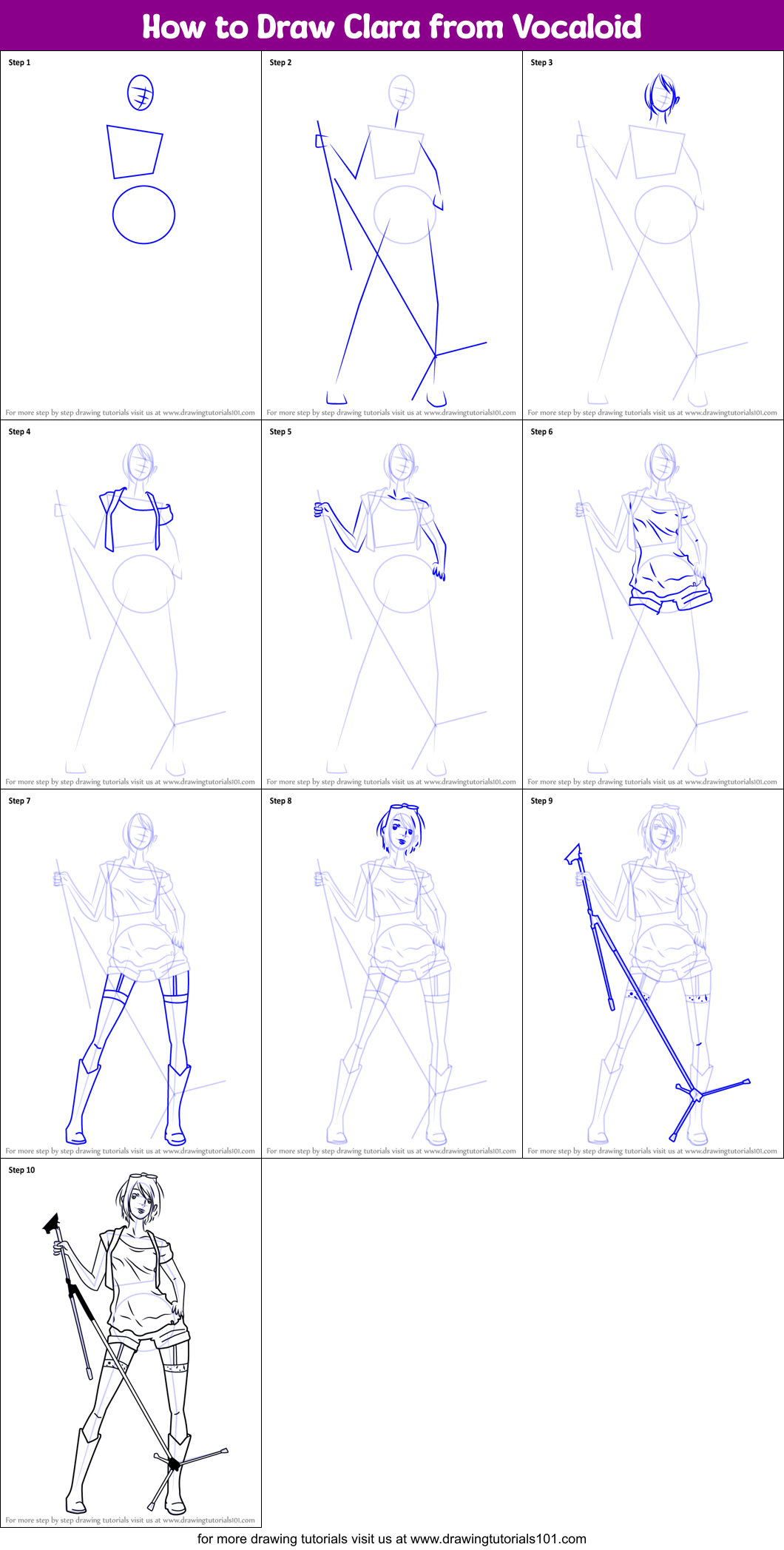 How to Draw Clara from Vocaloid Printable Step by Step