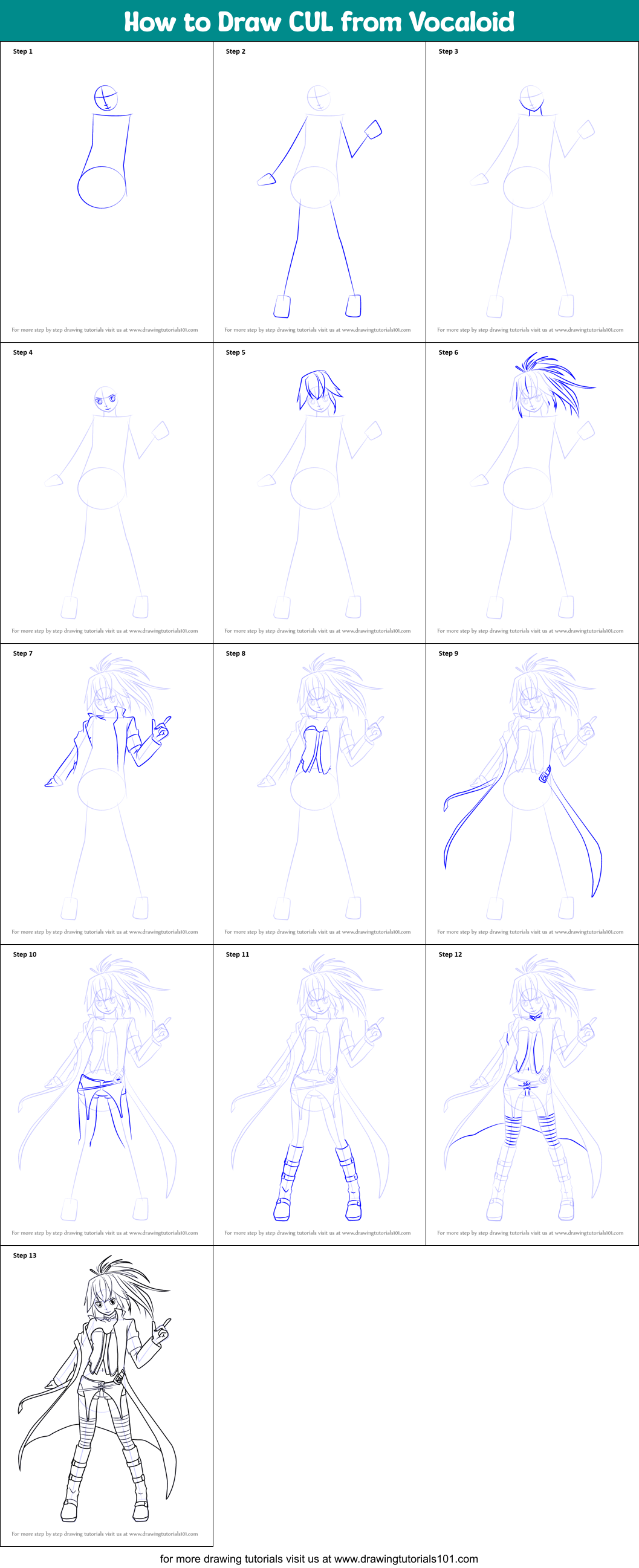 How to Draw CUL from Vocaloid Printable Step by Step