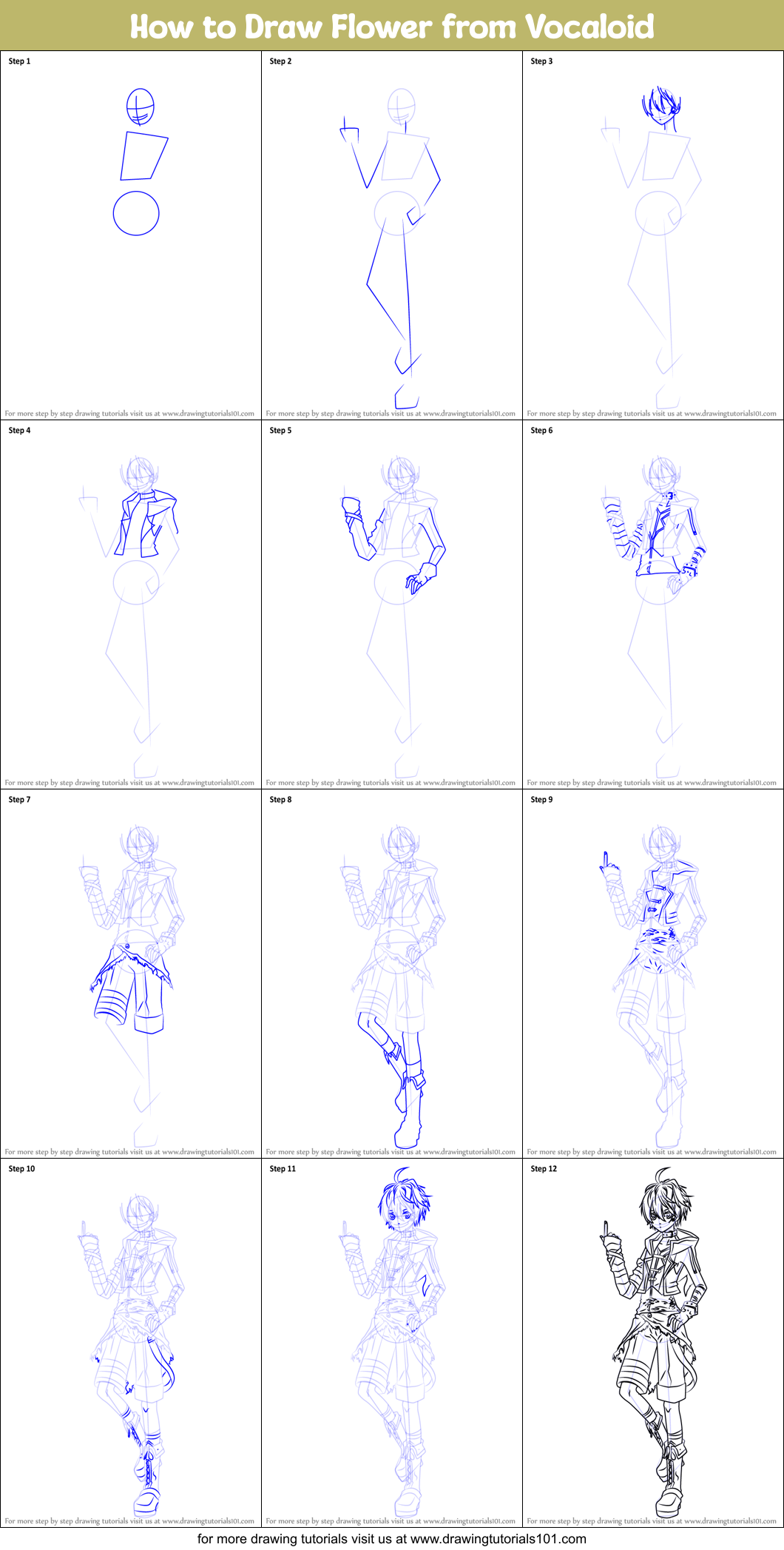 How to Draw Flower from Vocaloid Printable Step by Step