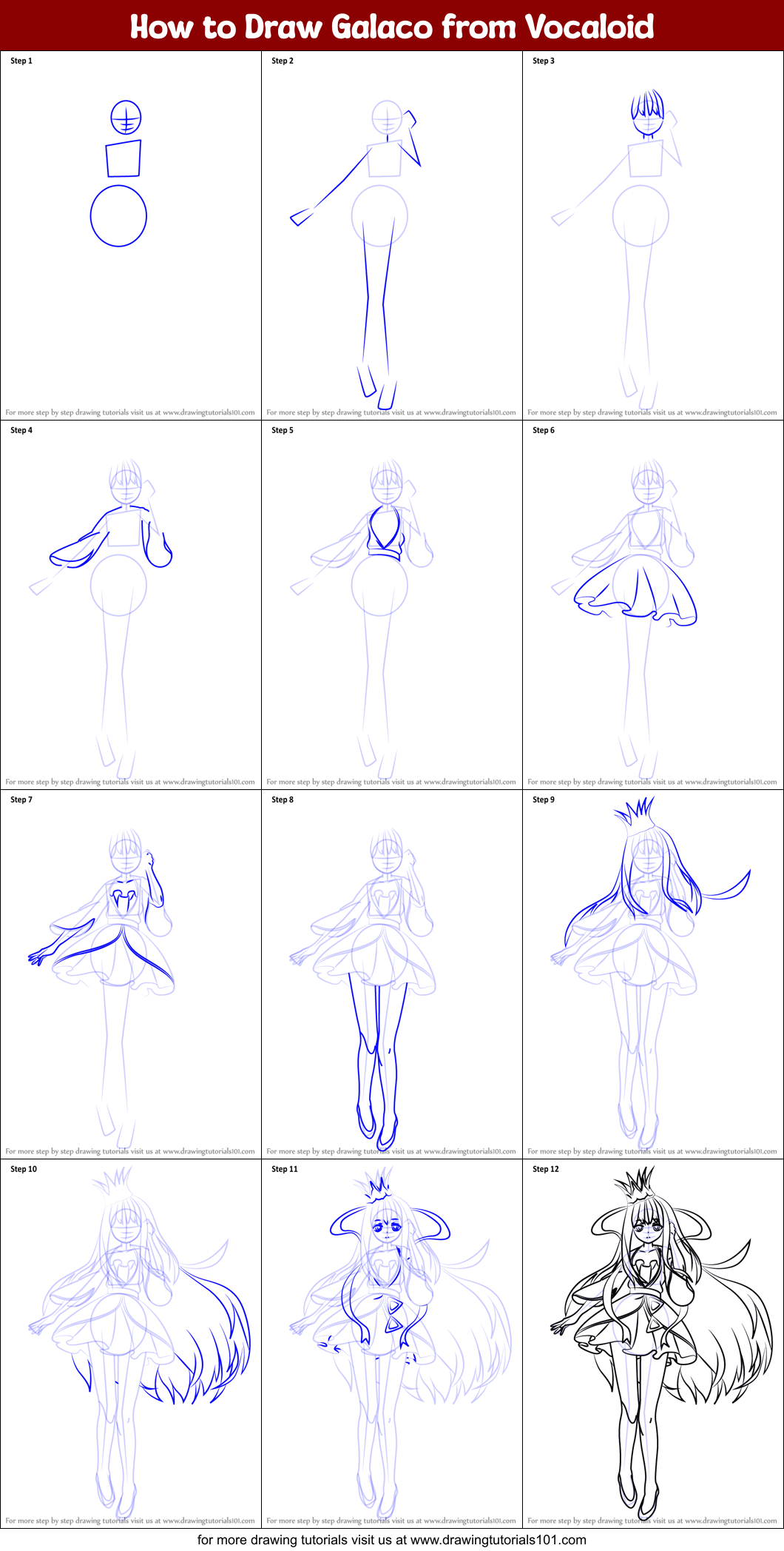 How to Draw Galaco from Vocaloid Printable Step by Step