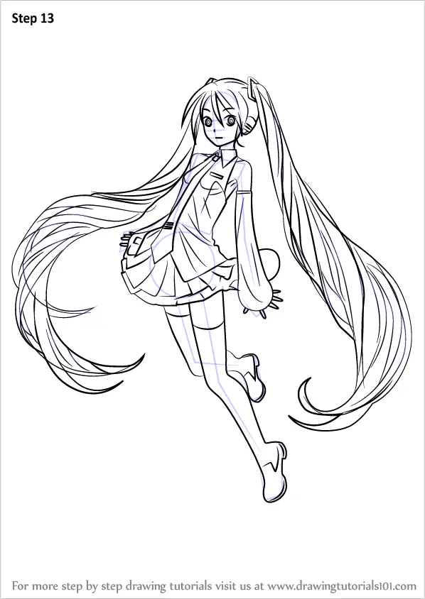 Learn How to Draw Hatsune Miku from Vocaloid (Vocaloid) Step by Step