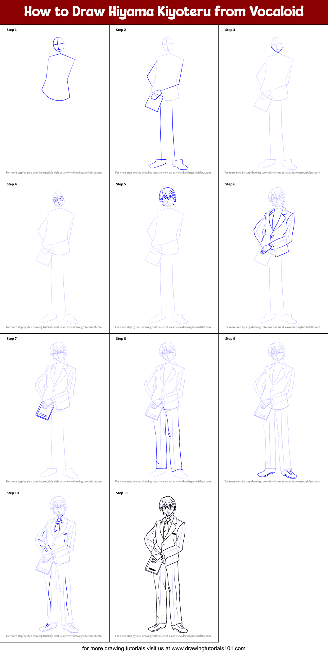 How to Draw Hiyama Kiyoteru from Vocaloid Printable Step by Step