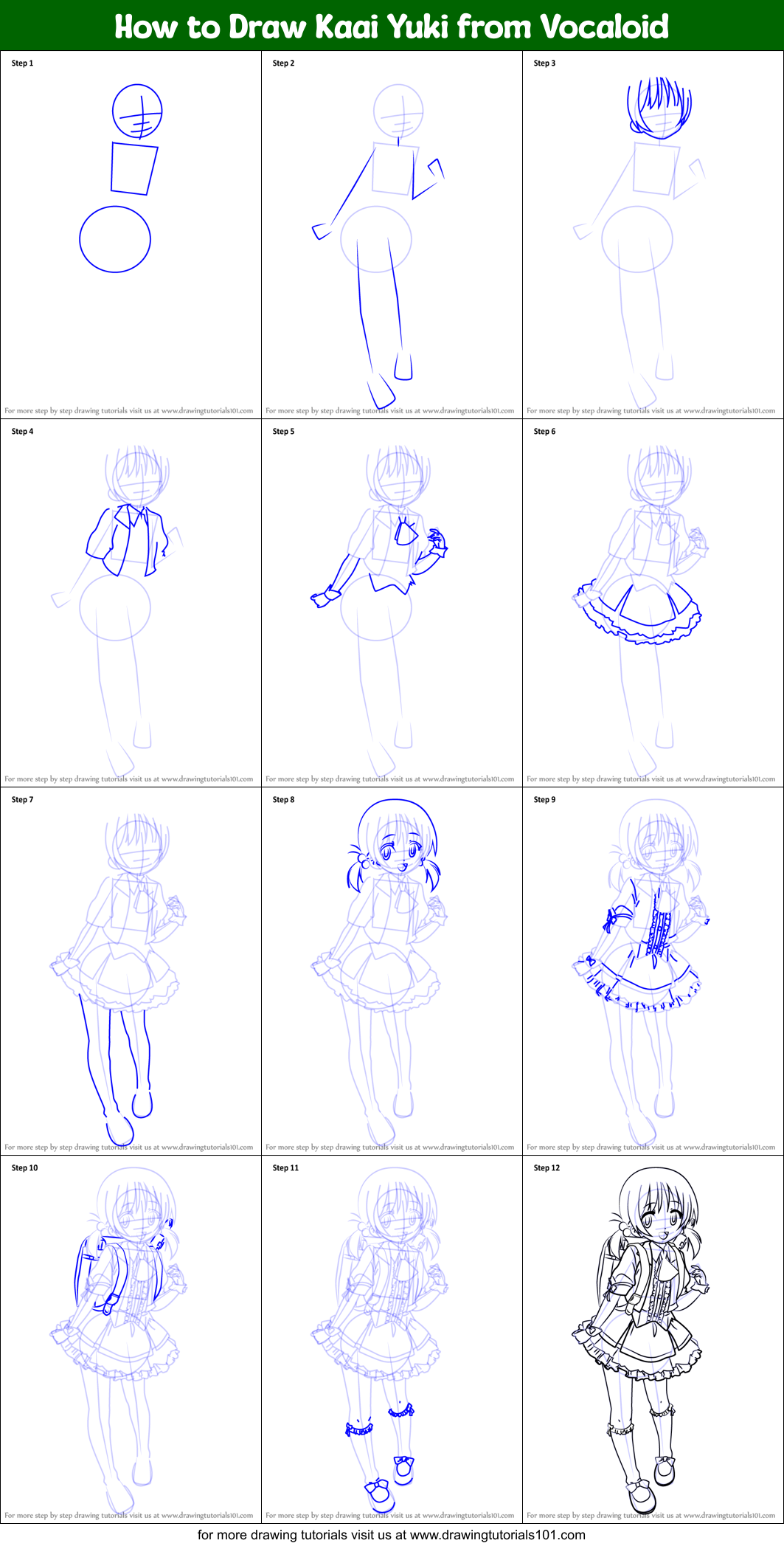 How to Draw Kaai Yuki from Vocaloid Printable Step by Step