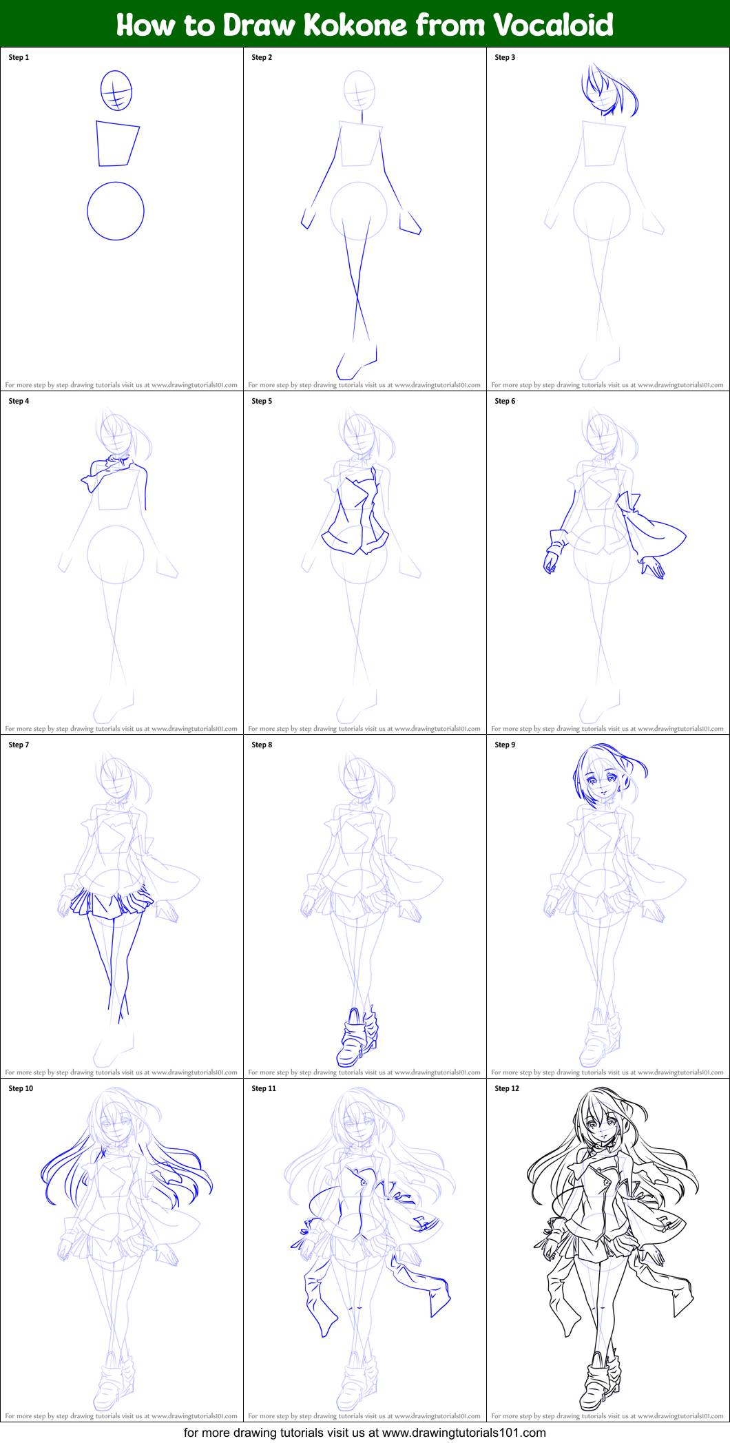 How to Draw Kokone from Vocaloid Printable Step by Step