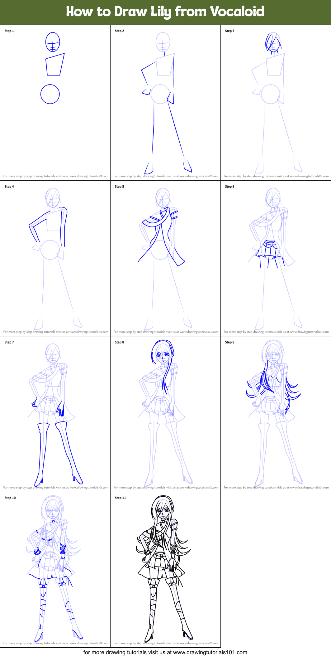 How to Draw Lily from Vocaloid Printable Step by Step