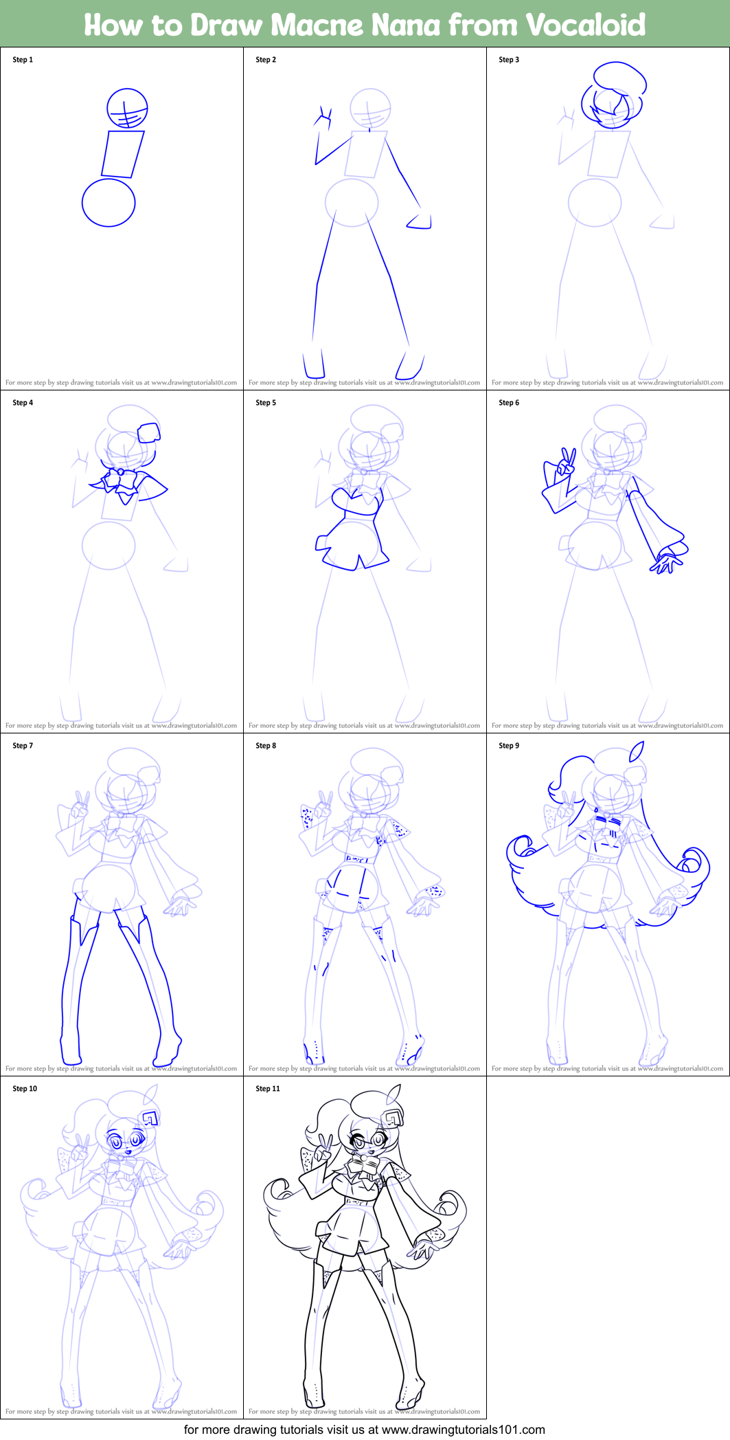 How to Draw Macne Nana from Vocaloid Printable Step by Step