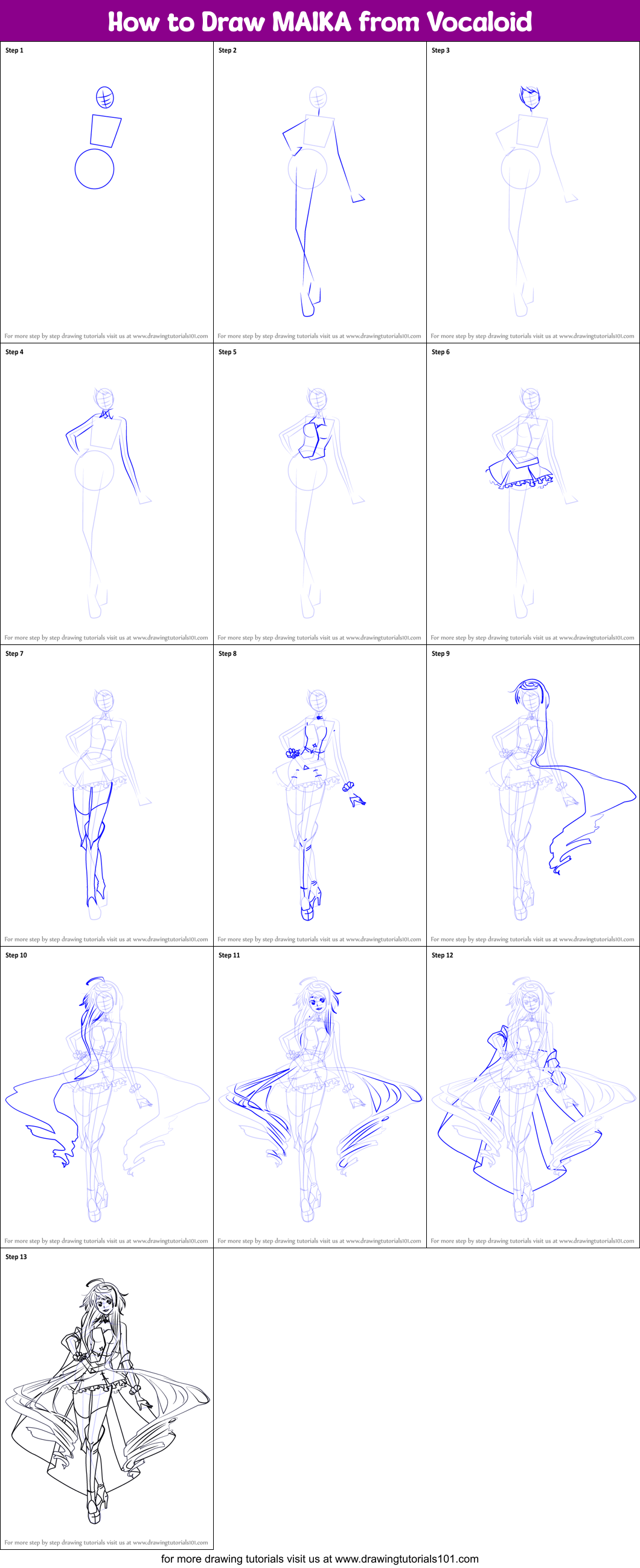 How to Draw MAIKA from Vocaloid Printable Step by Step