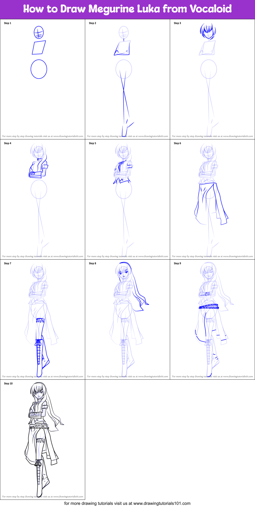 How to Draw Megurine Luka from Vocaloid Printable Step by Step