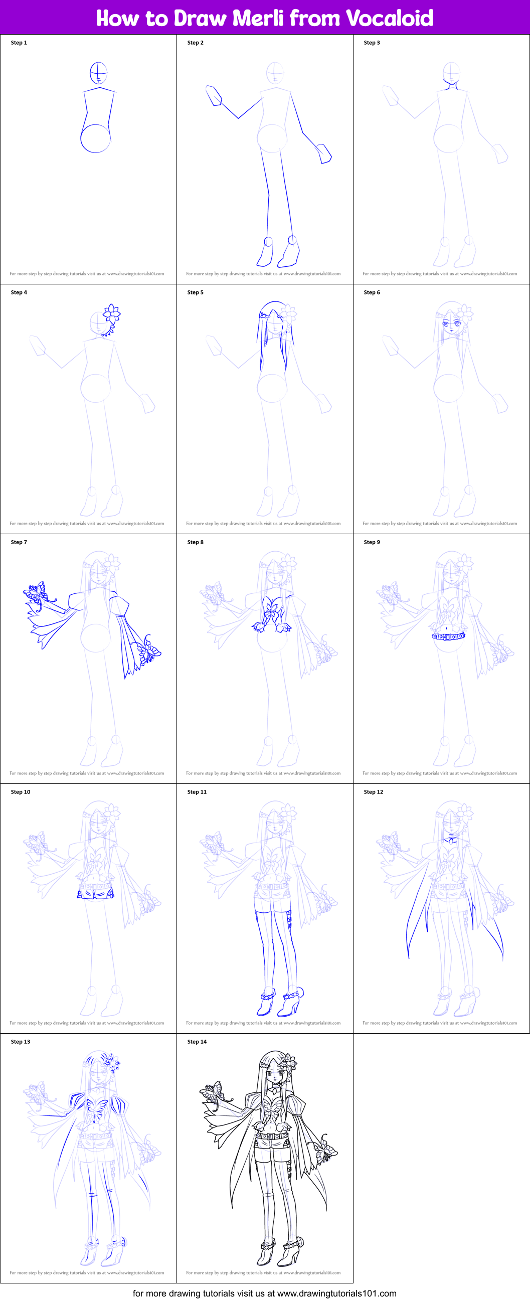 How to Draw Merli from Vocaloid Printable Step by Step