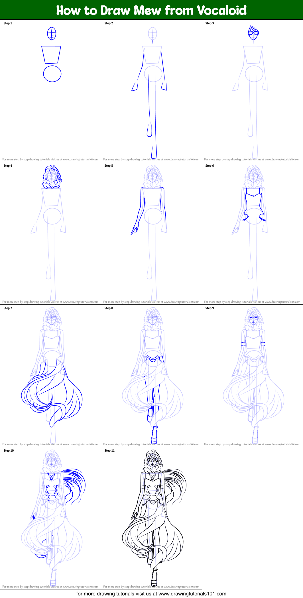 How to Draw Mew from Vocaloid Printable Step by Step